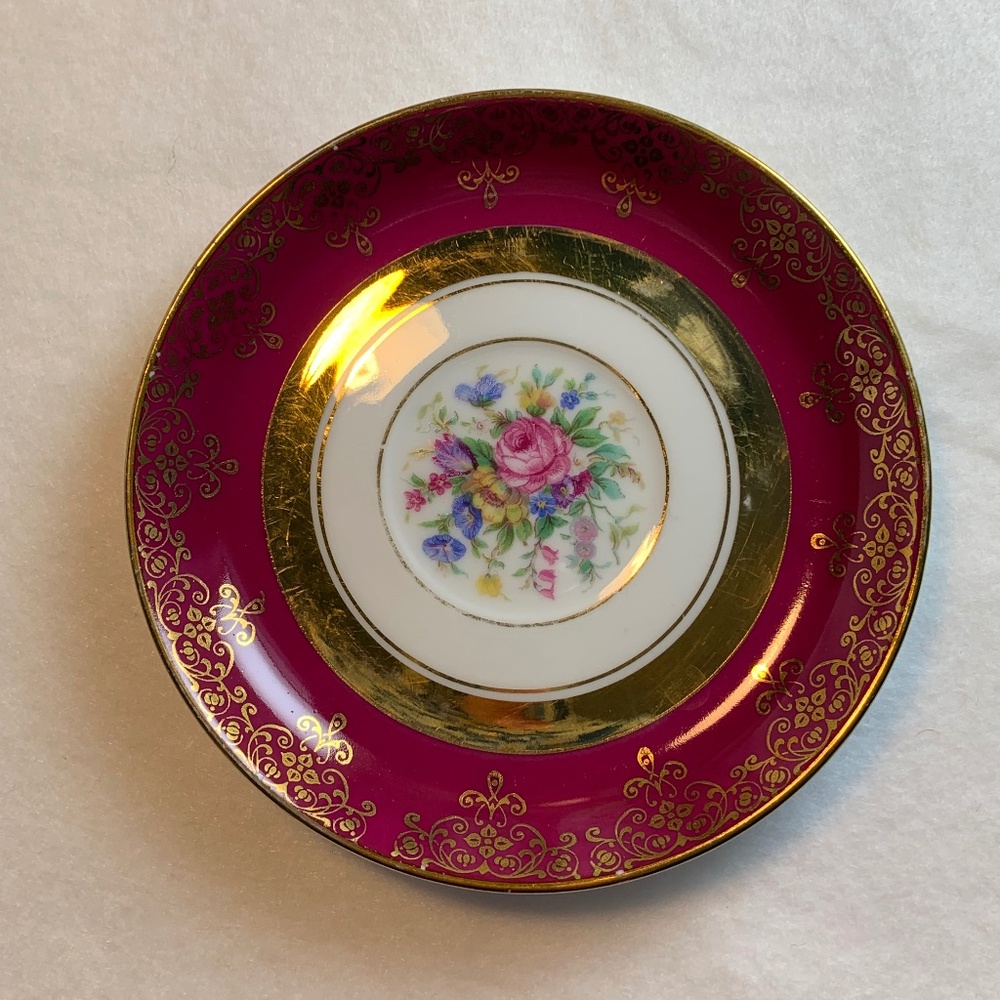 Johann Haviland‎ Bavaria – Fine German Porcelain Floral & Gold 4 inch Saucer